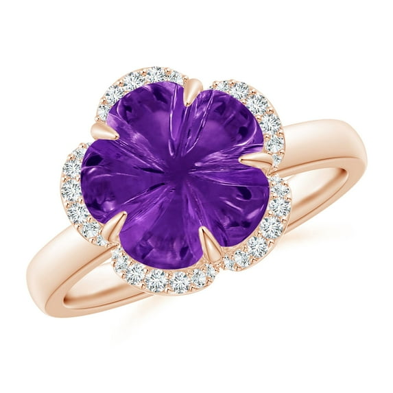 ANGARA Natural Tulip-Inspired 4.4 ct Amethyst Ring with Diamond Halo in 14K Rose Gold for Women (Size-10mm) | February Birthstone, Anniversary, Jewelry Gift for Women | Natural Amethyst Ring