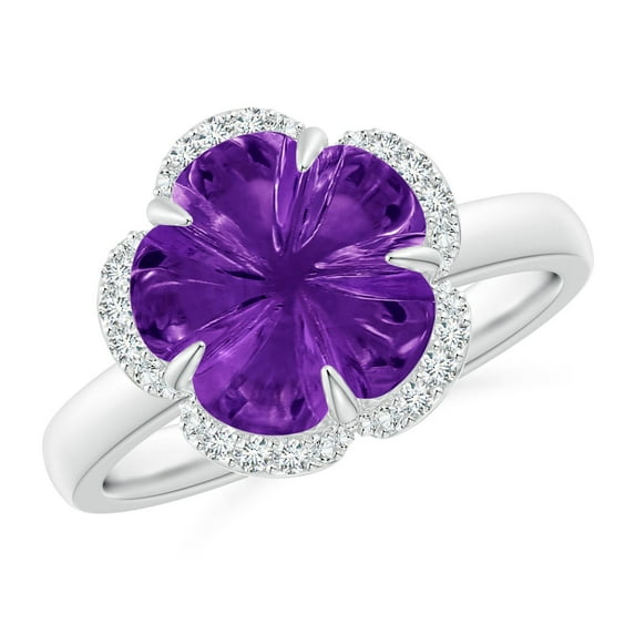 ANGARA Natural Tulip-Inspired 4.4 ct Amethyst Ring with Diamond Halo in 14K White Gold for Women (Size-10mm) | February Birthstone, Anniversary, Jewelry Gift for Women | Natural Amethyst Ring