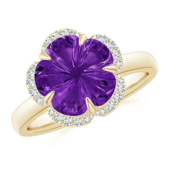 ANGARA Natural Tulip-Inspired 4.4 ct Amethyst Ring with Diamond Halo in 14K Yellow Gold for Women (Size-10mm) | February Birthstone, Anniversary, Jewelry Gift for Women | Natural Amethyst Ring