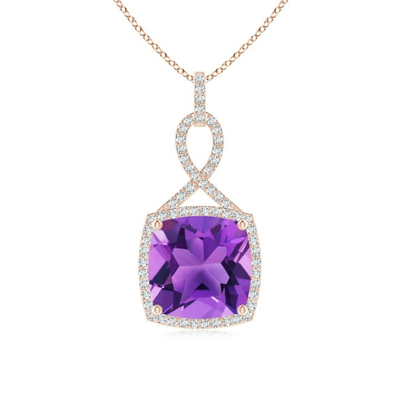 ANGARA Natural 4.5 Ct. Amethyst with Diamond Halo Pendant Necklace in 14K Rose Gold for Women with 18 Inch Chain