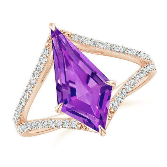 ANGARA Natural 4.5 ct Amethyst Split Shank Ring with Diamond Accents in 14K Rose Gold for Women (Size-15x8mm) | February Birthstone, Anniversary, Jewelry Gift for Women | Natural Amethyst Ring