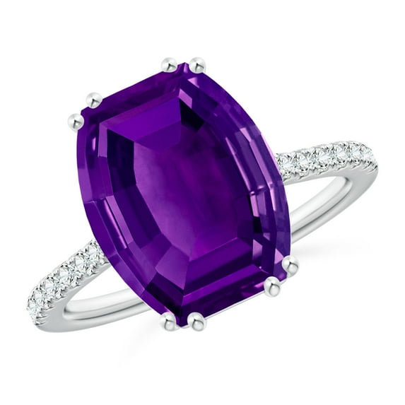 ANGARA Natural Barrel-Shaped 4.5 ct Amethyst Solitaire Ring in 14K White Gold for Women (Size-12x10mm) | February Birthstone, Birthday, Anniversary, Jewelry Gift for Women | Natural Amethyst Ring