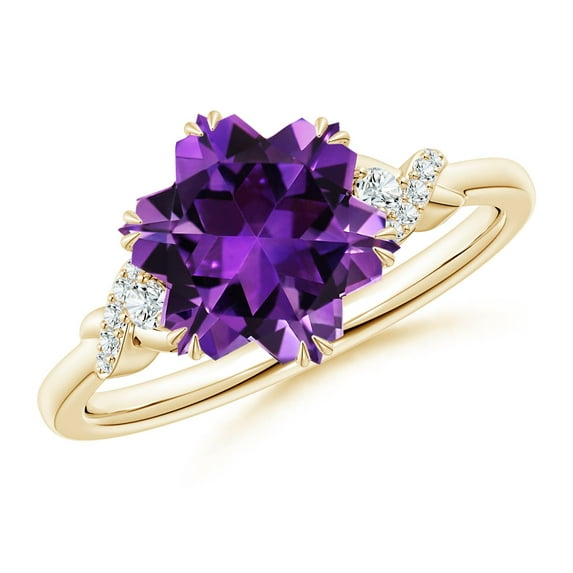 ANGARA Natural Snowflake-Cut 4.5 ct Amethyst Criss-Cross Shank Ring in 14K Yellow Gold for Women (Size-10mm) | February Birthstone, Anniversary, Jewelry Gift for Women | Natural Amethyst Ring