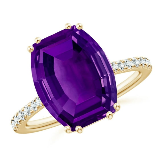 ANGARA Natural Barrel-Shaped 4.5 ct Amethyst Solitaire Ring in 14K Yellow Gold for Women (Size-12x10mm) | February Birthstone, Birthday, Anniversary, Jewelry Gift for Women | Natural Amethyst Ring