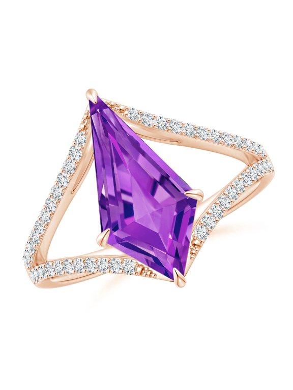 Natural 4.5 ct Amethyst Split Shank Ring with Diamond Accents in 14K Rose Gold for Women (Size-15x8mm) | February Birthstone, Anniversary, Jewelry Gift for Women | Natural Amethyst Ring