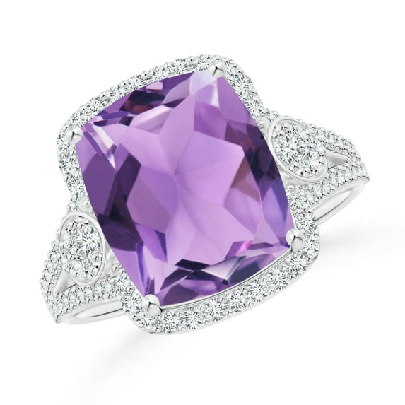 ANGARA Natural 4.6 ct Amethyst Split Shank Cocktail Ring with Pear Motif in 14K White Gold for Women (Size-12x10mm) | February Birthstone, Anniversary, Jewelry Gift for Women | Natural Amethyst Ring