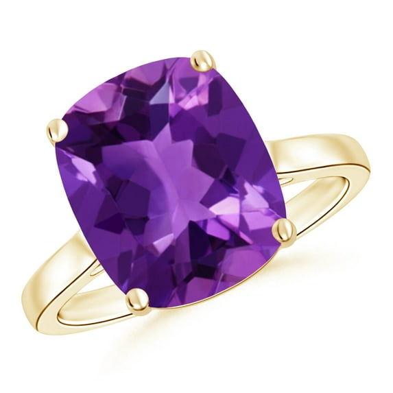 ANGARA Natural Cushion 4.6 ct Amethyst Ring with Hidden Accents in 14K Yellow Gold for Women (Size-12x10mm) | February Birthstone, Anniversary, Jewelry Gift for Women | Natural Amethyst Ring