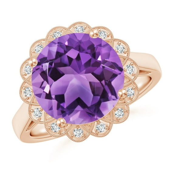 ANGARA Natural 4.75 ct Amethyst Scalloped Halo Ring in 14K Rose Gold for Women (Size-11mm) | February Birthstone, Birthday, Anniversary, Jewelry Gift for Women | Natural Amethyst Ring