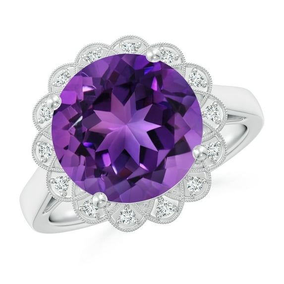 ANGARA Natural 4.75 ct Amethyst Scalloped Halo Ring in 14K White Gold for Women (Size-11mm) | February Birthstone, Birthday, Anniversary, Jewelry Gift for Women | Natural Amethyst Ring
