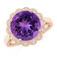 thumbnail image 1 of ANGARA Natural 4.75 ct Amethyst Scalloped Halo Ring in 14K Rose Gold for Women (Size-11mm) | February Birthstone, Birthday, Anniversary, Jewelry Gift for Women | Natural Amethyst Ring, 1 of 11