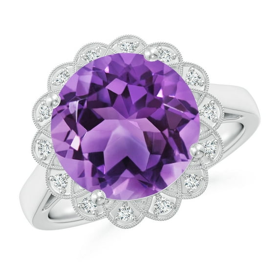 ANGARA Natural 4.75 ct Amethyst Scalloped Halo Ring in 14K White Gold for Women (Size-11mm) | February Birthstone, Birthday, Anniversary, Jewelry Gift for Women | Natural Amethyst Ring