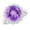 thumbnail image 1 of ANGARA Natural 4.75 ct Amethyst Scalloped Halo Ring in 14K White Gold for Women (Size-11mm) | February Birthstone, Birthday, Anniversary, Jewelry Gift for Women | Natural Amethyst Ring, 1 of 11
