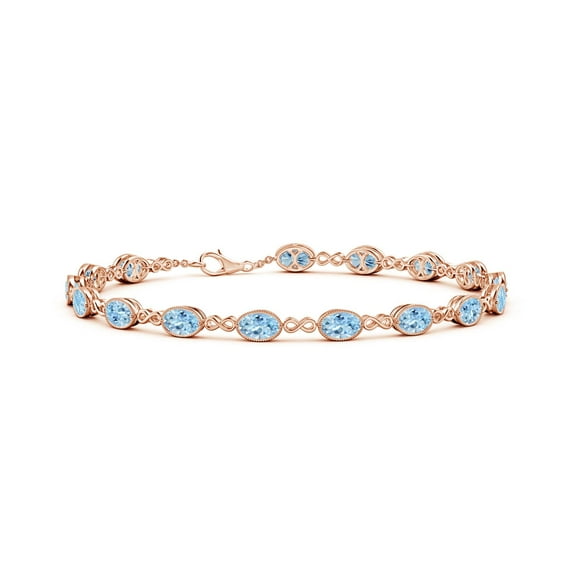 ANGARA Natural 4.8 ct Aquamarine Infinity Link Bracelet with Milgrain in 14K Rose Gold for Women (Size-5x4mm) | March Birthstone, Anniversary, Jewelry Gift for Women | Natural Aquamarine Bracelet