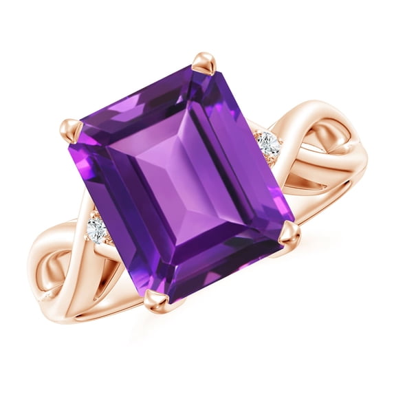 ANGARA Natural Twist Shank Emerald Cut 4 ct Amethyst Statement Ring in 14K Rose Gold for Women (Size-11x9mm) | February Birthstone, Anniversary, Jewelry Gift for Women | Natural Amethyst Ring