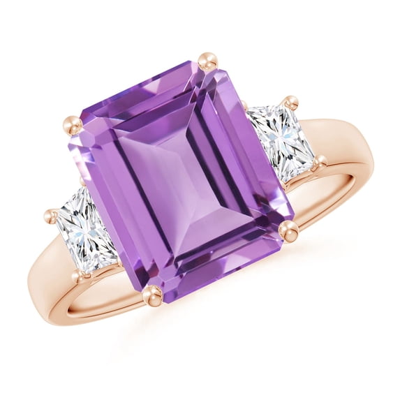 ANGARA Natural 4 Ct. Amethyst with Diamond Classic Ring in 14K Rose Gold for Women (Ring Size: 12)