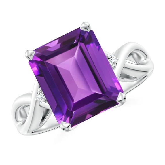 ANGARA Natural Twist Shank Emerald Cut 4 ct Amethyst Statement Ring in 14K White Gold for Women (Size-11x9mm) | February Birthstone, Anniversary, Jewelry Gift for Women | Natural Amethyst Ring