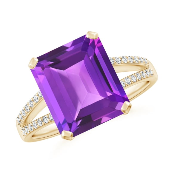 ANGARA Natural 4 Ct. Amethyst with Diamond Classic Ring in 14K Yellow Gold for Women (Ring Size: 10.5)