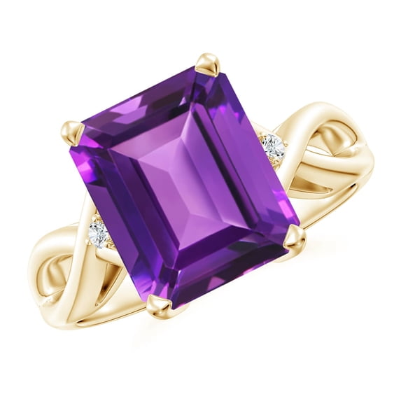 ANGARA Natural 4 Ct. Amethyst with Diamond Classic Ring in 14K Yellow Gold for Women (Ring Size: 3.5)