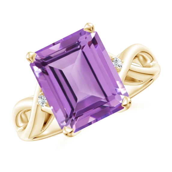 ANGARA Natural Twist Shank Emerald Cut 4 ct Amethyst Statement Ring in 14K Yellow Gold for Women (Size-11x9mm) | February Birthstone, Anniversary, Jewelry Gift for Women | Natural Amethyst Ring