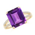 thumbnail image 1 of ANGARA Natural 4 ct Amethyst Split Shank Cocktail Ring with Diamonds in 14K Yellow Gold for Women (Size-11x9mm) | February Birthstone, Anniversary, Jewelry Gift for Women | Natural Amethyst Ring, 1 of 9