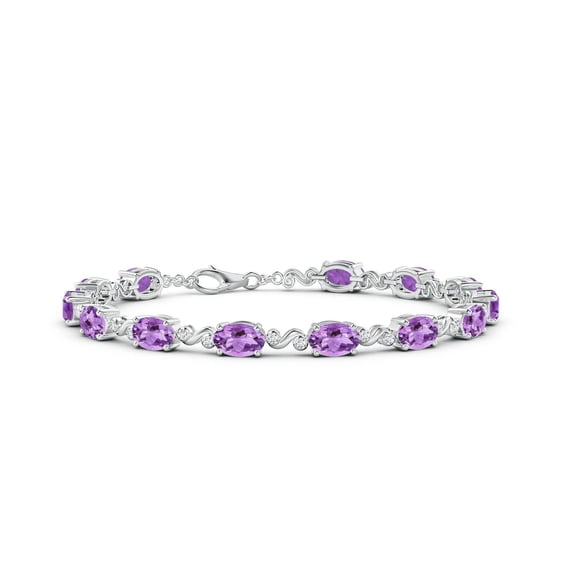 ANGARA Natural Oval 5.2 ct Amethyst Swirl Bracelet with Bezel Diamonds in 14K White Gold for Women (Size-6x4mm) | February Birthstone, Anniversary, Jewelry Gift for Women | Natural Amethyst Bracelet