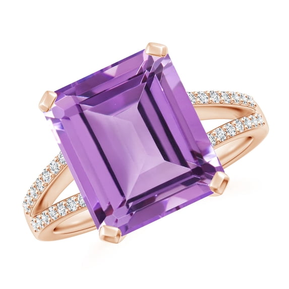 ANGARA Natural 5.3 Ct. Amethyst with Diamond Classic Ring in 14K Rose Gold for Women (Ring Size: 6.5)