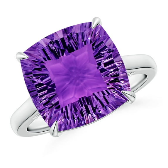 ANGARA Natural Claw-Set Cushion 5.5 ct Amethyst Solitaire Cocktail Ring in 14K White Gold for Women (Size-12mm) | February Birthstone, Anniversary, Jewelry Gift for Women | Natural Amethyst Ring