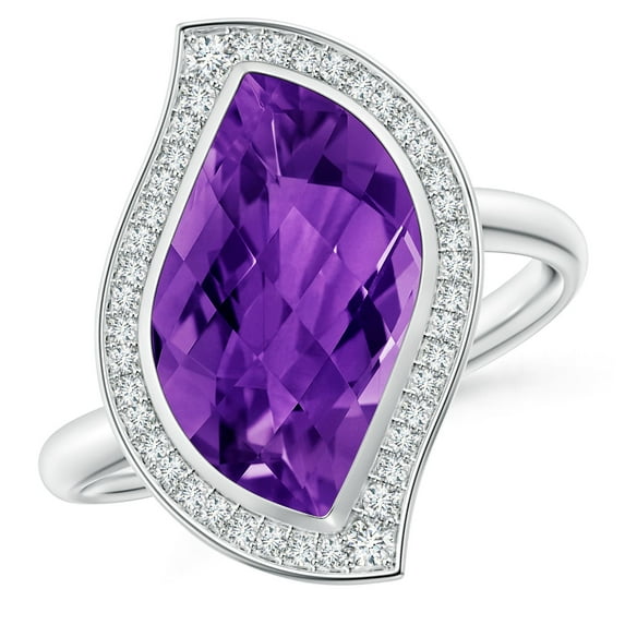 ANGARA Natural North-South Leaf-Shaped 5.5 ct Amethyst Halo Ring in 14K White Gold for Women (Size-15x9mm) | February Birthstone, Birthday, Anniversary, Jewelry Gift for Women | Natural Amethyst Ring