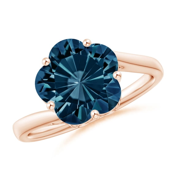 ANGARA Natural 5-Petal Flower 4.2 ct London Blue Topaz Bypass Ring in 14K Rose Gold for Women (Size-10mm) | November Birthstone, Anniversary, Jewelry Gift for Women | Natural London Blue Topaz Ring