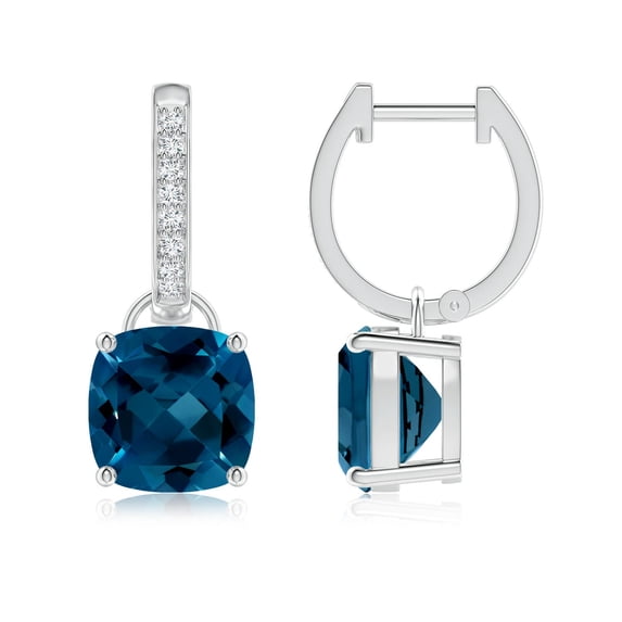 ANGARA Natural 5 ct London Blue Topaz Drop Earrings with Diamonds in 14K White Gold for Women (Size-8mm) | Anniversary, Jewelry Gift for Women | Natural London Blue Topaz Earrings