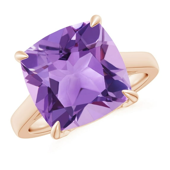 ANGARA Natural Classic Solitaire Cushion 6.15 ct Amethyst Cocktail Ring in 14K Rose Gold for Women (Size-12mm) | February Birthstone, Anniversary, Jewelry Gift for Women | Natural Amethyst Ring