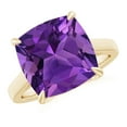 thumbnail image 1 of ANGARA Natural Classic Solitaire Cushion 6.15 ct Amethyst Cocktail Ring in 14K Yellow Gold for Women (Size-12mm) | February Birthstone, Anniversary, Jewelry Gift for Women | Natural Amethyst Ring, 1 of 9