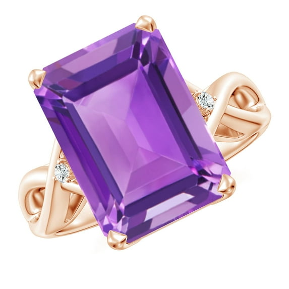 ANGARA Natural Twist Shank Emerald Cut 6.5 ct Amethyst Statement Ring in 14K Rose Gold for Women (Size-14x10mm) | February Birthstone, Anniversary, Jewelry Gift for Women | Natural Amethyst Ring