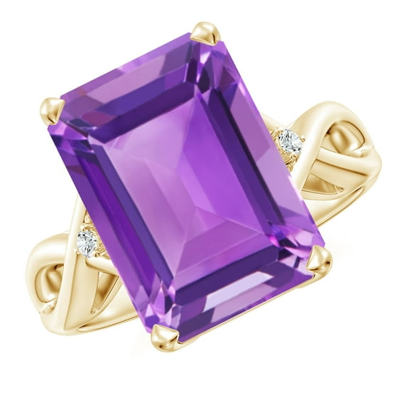ANGARA Natural Twist Shank Emerald Cut 6.5 ct Amethyst Statement Ring in 14K Yellow Gold for Women (Size-14x10mm) | February Birthstone, Anniversary, Jewelry Gift for Women | Natural Amethyst Ring