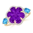 thumbnail image 1 of ANGARA Natural 6.5 Ct. Amethyst with Swiss Blue Topaz Halo Ring in 14K Yellow Gold for Women (Ring Size: 3), 1 of 9