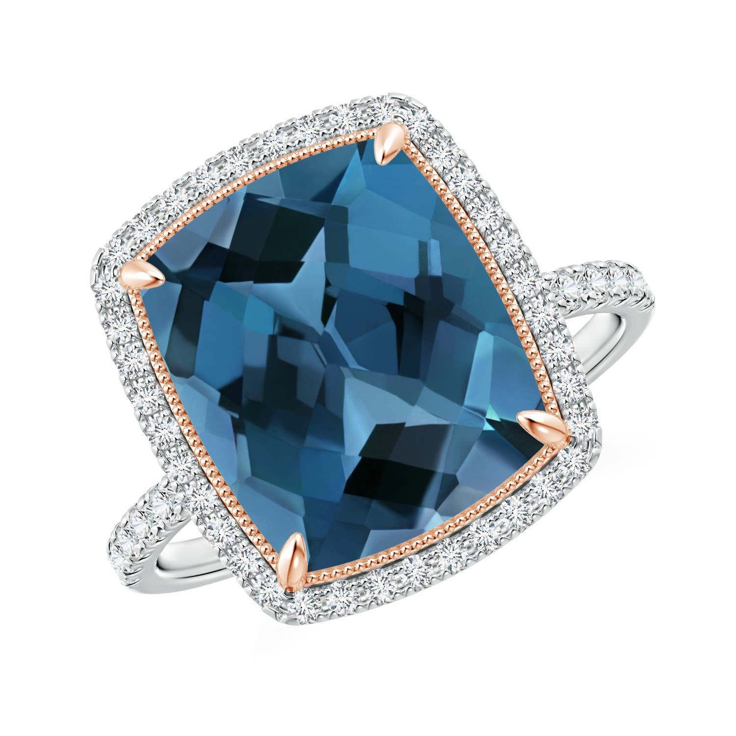 ANGARA Natural 6.51 ct London Blue Topaz and Diamond Ring in Two Tone