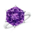 thumbnail image 1 of ANGARA Natural Hexagonal Fancy-Cut 7 ct Amethyst Solitaire Ring in 14K White Gold for Women (Size-11mm) | February Birthstone, Birthday, Anniversary, Jewelry Gift for Women | Natural Amethyst Ring, 1 of 9