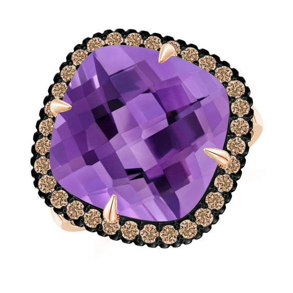 ANGARA Natural Claw-Set Cushion 8 ct Amethyst Halo Ring with Filigree in 14K Rose Gold for Women (Size-13mm) | February Birthstone, Anniversary, Jewelry Gift for Women | Natural Amethyst Ring