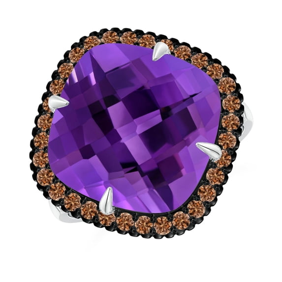 ANGARA Natural Claw-Set Cushion 8 ct Amethyst Halo Ring with Filigree in 14K White Gold for Women (Size-13mm) | February Birthstone, Anniversary, Jewelry Gift for Women | Natural Amethyst Ring