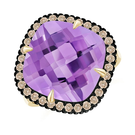 ANGARA Natural Claw-Set Cushion 8 ct Amethyst Halo Ring with Filigree in 14K Yellow Gold for Women (Size-13mm) | February Birthstone, Anniversary, Jewelry Gift for Women | Natural Amethyst Ring