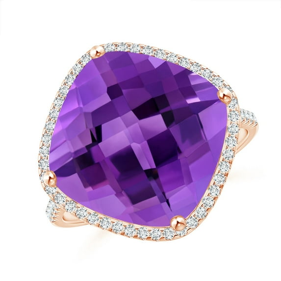 ANGARA Natural 8 Ct. Amethyst with Diamond Halo Ring in 14K Rose Gold for Women (Ring Size: 9.5)