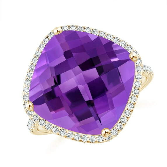 ANGARA Natural 8 Ct. Amethyst with Diamond Halo Ring in 14K Yellow Gold for Women (Ring Size: 3.5)