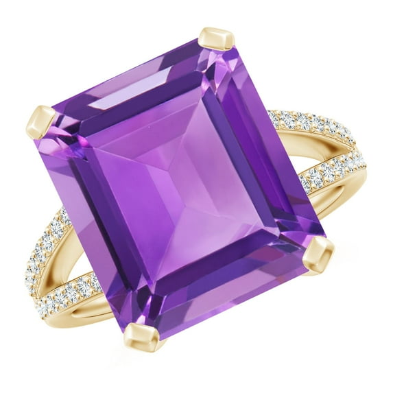ANGARA Natural 9.6 Ct. Amethyst with Diamond Classic Ring in 14K Yellow Gold for Women (Ring Size: 12)