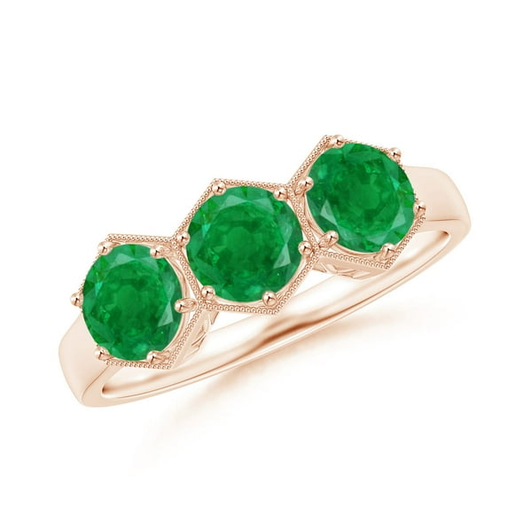 ANGARA Natural Aeon Art Deco Three Stone 1.35 ct Emerald Hexagonal Engagement Ring in 14K Rose Gold for Women (Size-5mm) | May Birthstone, Anniversary, Jewelry Gift for Women | Natural Emerald Ring