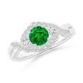 thumbnail image 1 of ANGARA Natural Aeon Emerald & Diamond Floral Halo Three Stone Engagement Ring in 14K White Gold for Women (Size-5mm) | May Birthstone, Anniversary, Jewelry Gift for Women | Natural Emerald Ring, 1 of 9