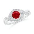 thumbnail image 1 of ANGARA Natural Aeon Ruby & Diamond Floral Halo Three Stone Engagement Ring in 14K White Gold for Women (Size-5mm) | July Birthstone, Anniversary, Jewelry Gift for Women | Natural Ruby Ring, 1 of 9