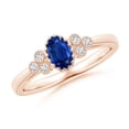 thumbnail image 1 of ANGARA Natural Aeon Sapphire Milgrain Engagement Ring with Trio Accents in 14K Rose Gold for Women (Size-6x4mm) | September Birthstone, Anniversary, Jewelry Gift for Women | Natural Sapphire Ring, 1 of 9