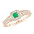 thumbnail image 1 of ANGARA Natural Aeon Square Emerald & Diamond Engagement Ring with Milgrain in 14K Rose Gold for Women (Size-3mm) | May Birthstone, Anniversary, Jewelry Gift for Women | Natural Emerald Ring, 1 of 10