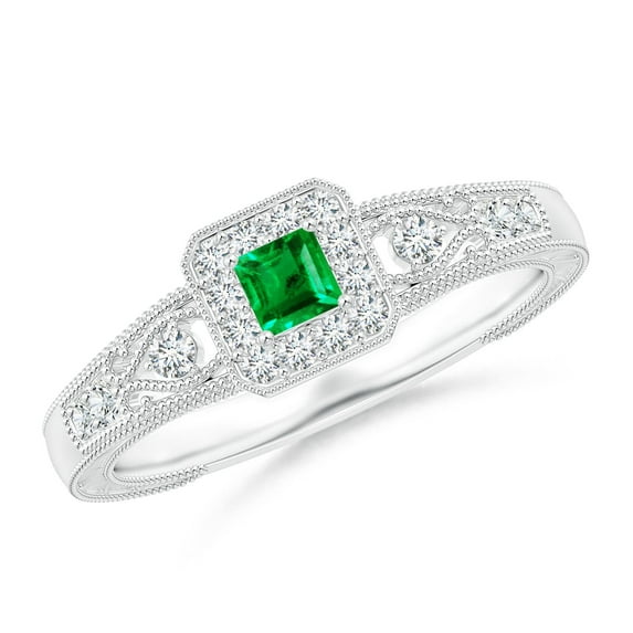 ANGARA Natural Aeon Square Emerald & Diamond Engagement Ring with Milgrain in 14K White Gold for Women (Size-3mm) | May Birthstone, Anniversary, Jewelry Gift for Women | Natural Emerald Ring
