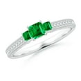 thumbnail image 1 of ANGARA Natural Aeon Square Emerald Three Stone Engagement Ring with Milgrain in 14K White Gold for Women (Size-3.5mm) | May Birthstone, Anniversary, Jewelry Gift for Women | Natural Emerald Ring, 1 of 10
